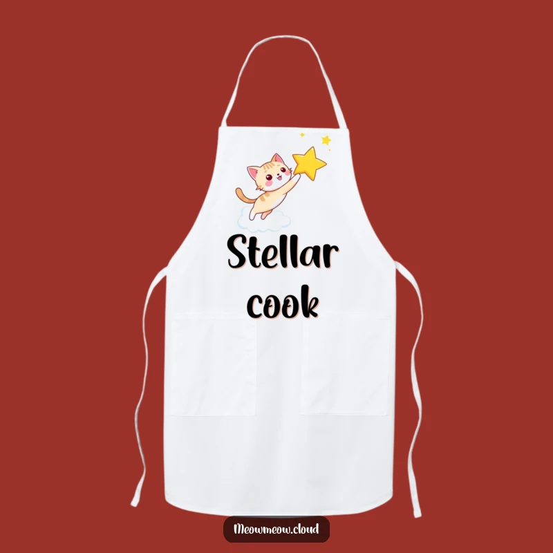 Funny Star Chasing Cat Apron: Happy Kitty Chef Gift for Dreamer Cooks