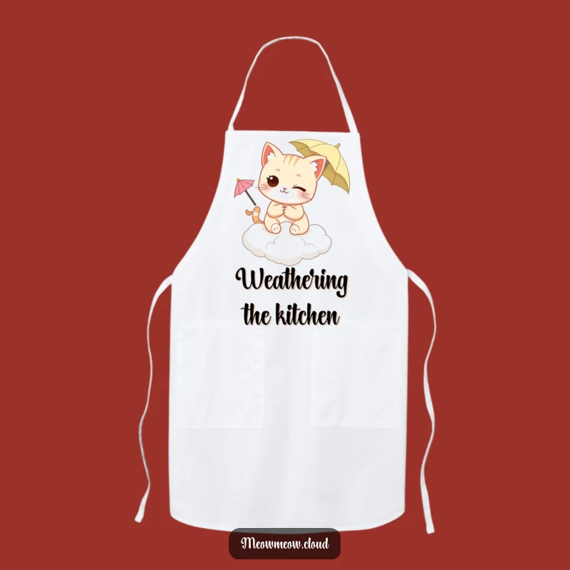 Funny Winking Cat Apron - Cloud & Umbrella Chef Character Gift