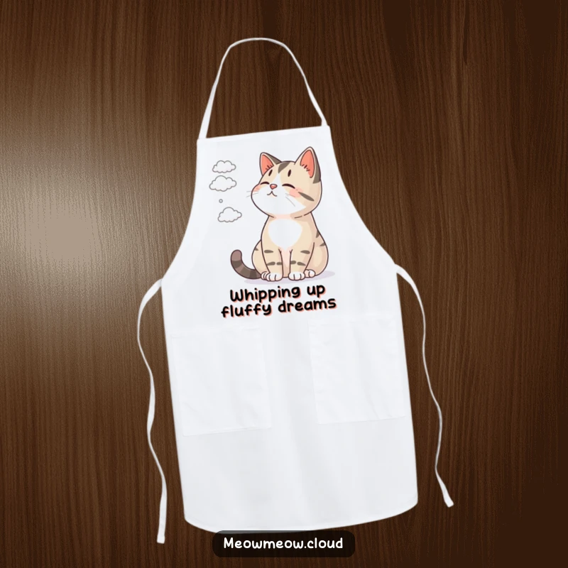 Funny apron featuring a contented cat watching small clouds drift by, perfect for calm kitchen activities.