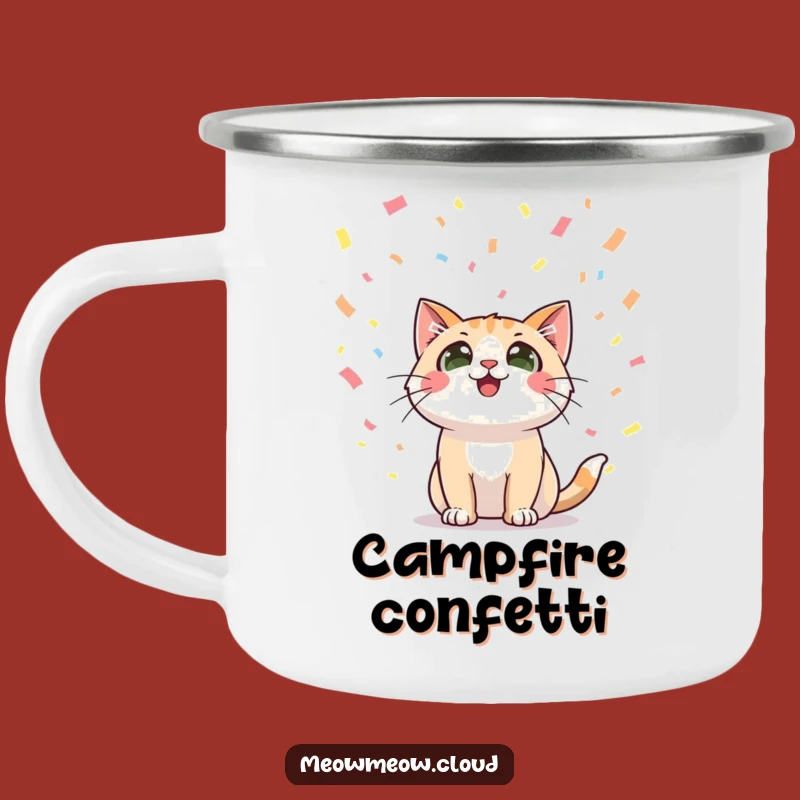 Funny Cat Confetti Camping Mug: Celebrate Outdoors with Joy