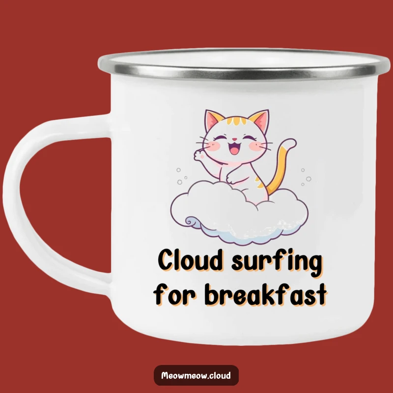 Durable Funny Joyful Cat Cloud Wave Camping Mug: Adventure Serenity