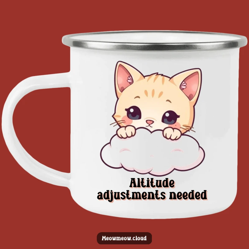 Funny Curious Cat Cloud Camping Mug: Adventure Whimsy, Perfect Funny Gift!