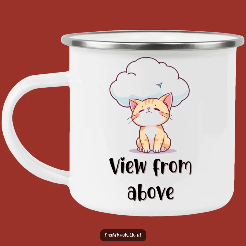 Funny Curious Cloud Cat Campfire Mug: Wondering Kitty Gift for Outdoor Explorers