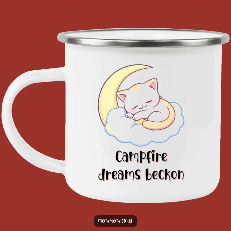 Funny Sleepy Cat Camping Mug: Moon Cloud Dreams for Cozy Adventures
