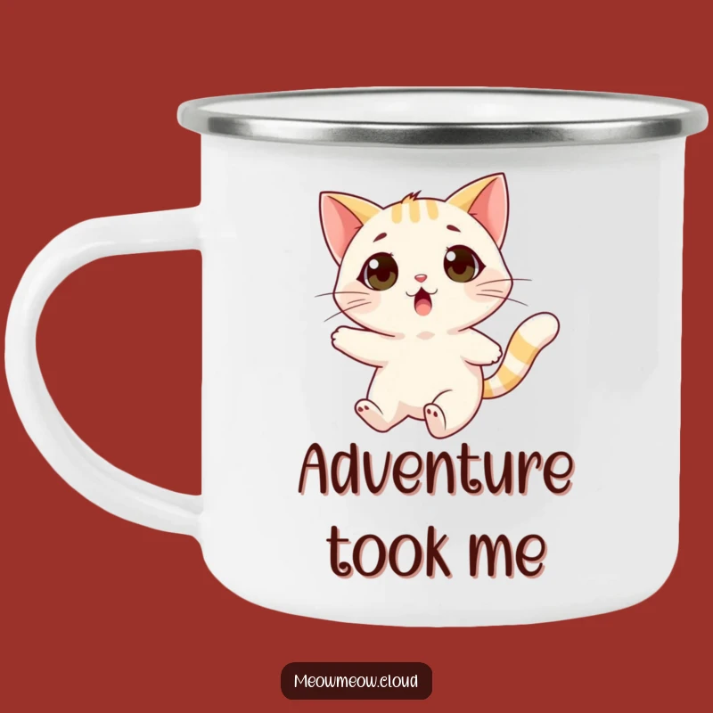 Funny Surprised Cat Camping Mug: Wind Gust Adventures for Outdoor Fun
