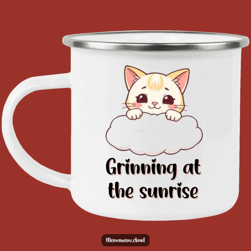 Durable Funny Cheeky Cat Cloud Grin Camping Mug: Morning Smiles