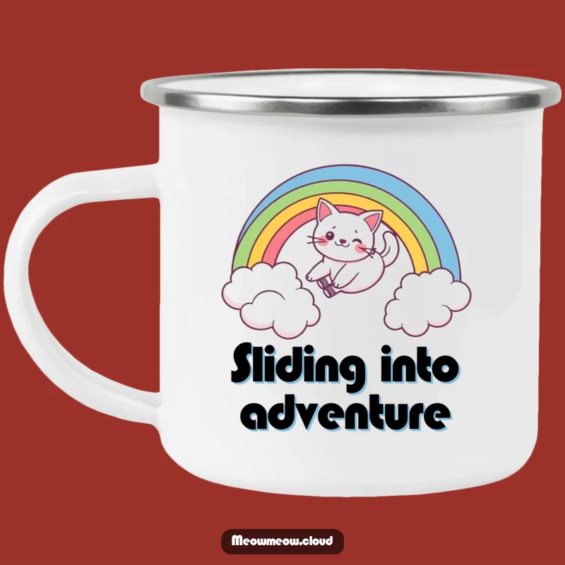 Funny Cat Rainbow Slide Camping Mug: Adventure Fuelled by Feline Fun