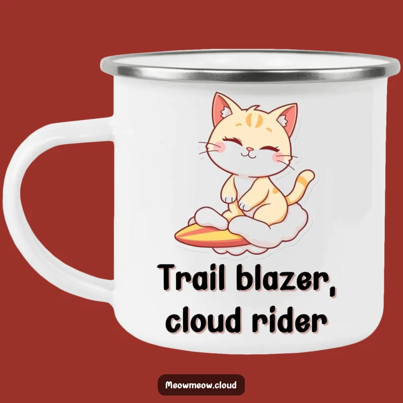 Funny Winking Cat Cloud Surfer Camping Mug: Adventure with a Wink