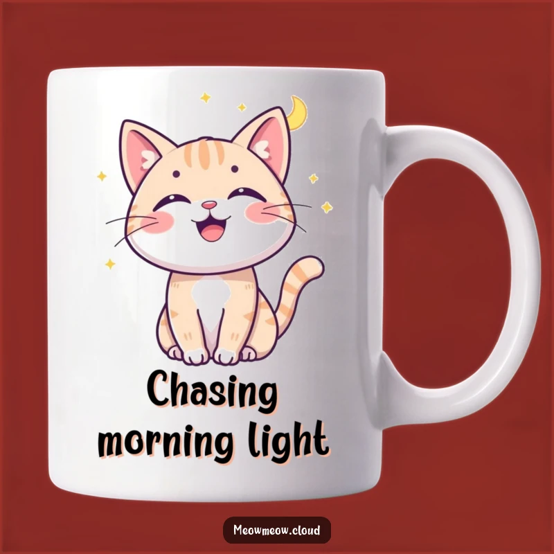Funny Cat Moonbeam Mug - Playful Kitty Cosmic Gift