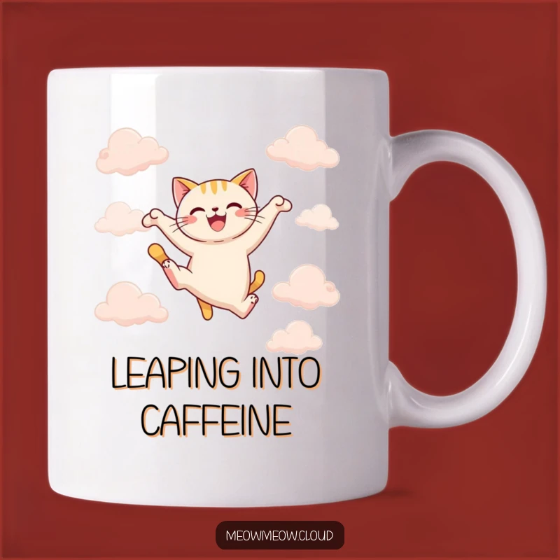 Funny Joyful Cat Leap Mug: Celebrate Every Moment with Laughter!