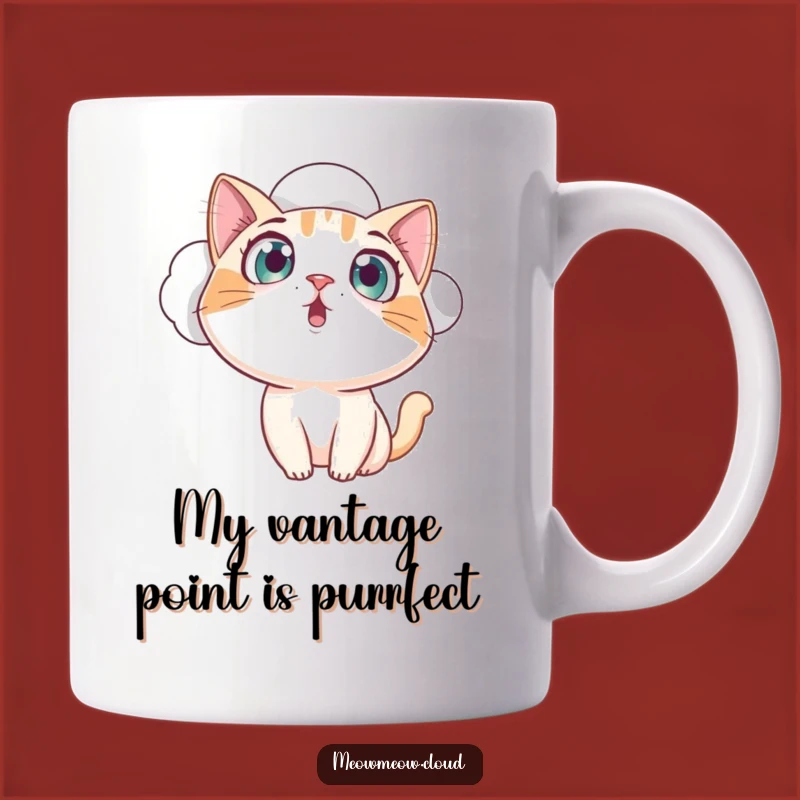 Funny Curious Cat Cloud Mug: A Humorous Gift for Cat Lovers with Wide, Amazed Eyes