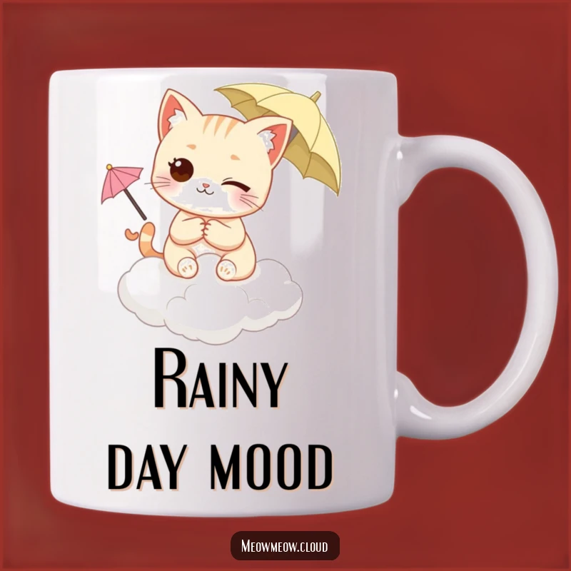 Funny Winking Cat Cloud Mug - Adorable Umbrella Character Gift
