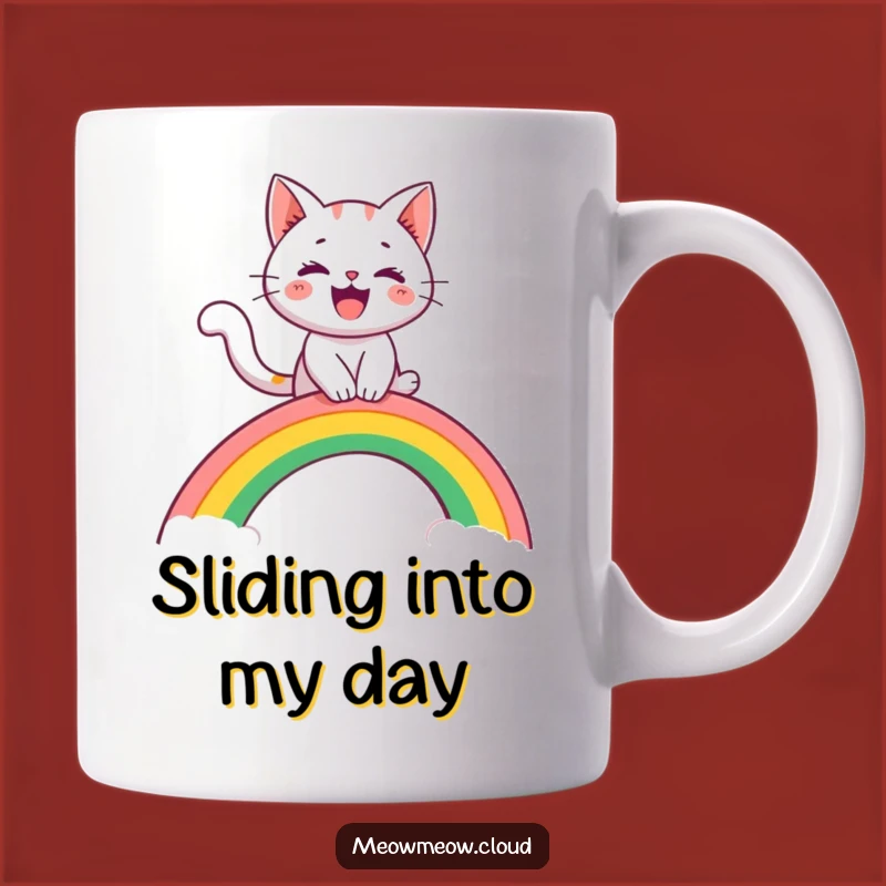 Funny Cat Rainbow Slide Mug: Whimsical Adventure Gift for Cat Lovers