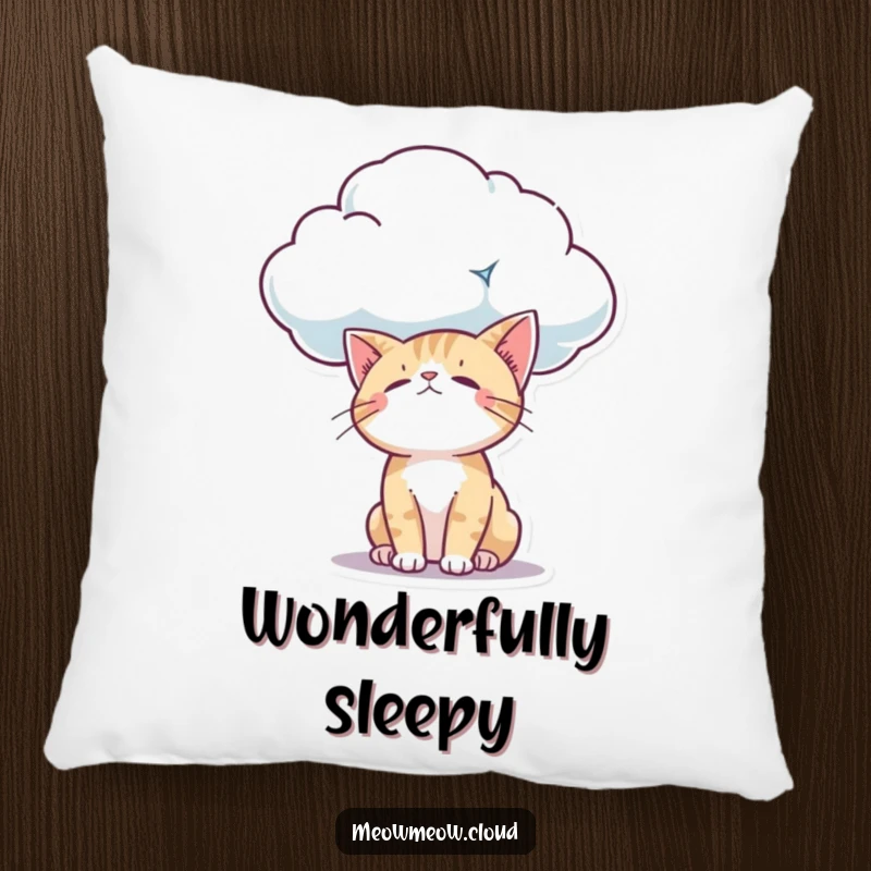 Funny curious cat looking down from a cloud with wonder, designed as a comfortable and humorous pillow.
