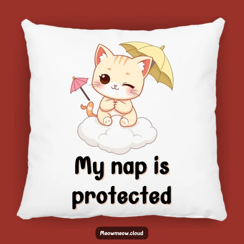 Funny Winking Cat Pillow - Cozy Cloud & Umbrella Cushion Gift