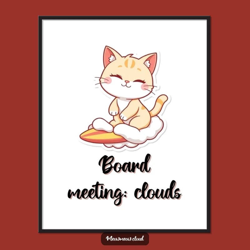 Funny Winking Cat Cloud Surfer Digital Art: Instant Cool for Your Walls