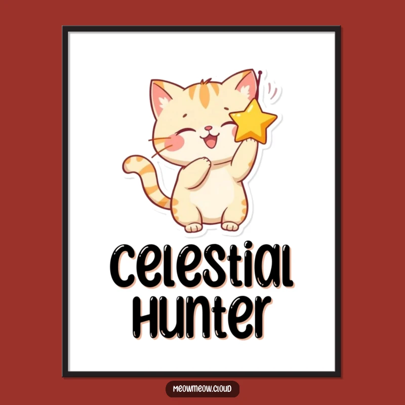 Funny Cat Batting Star Digital Art: Instant Joyful Decor Download