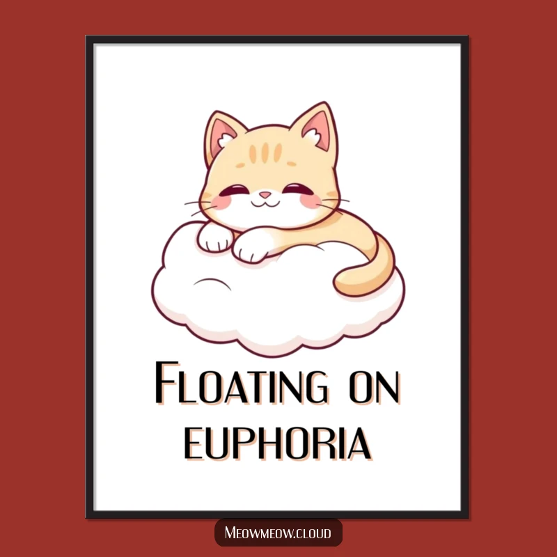 Funny Cat Cloud Art Print: Happy Cat Digital Design, Instant Funny Gift!