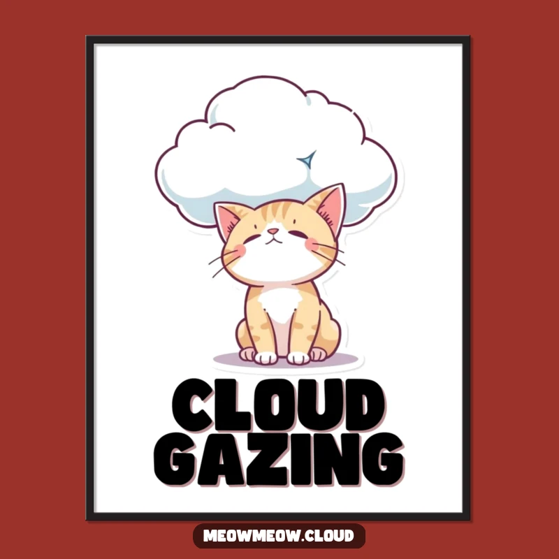 Funny Curious Cloud Cat Digital Art: Wondering Kitty Print for Instant Awe
