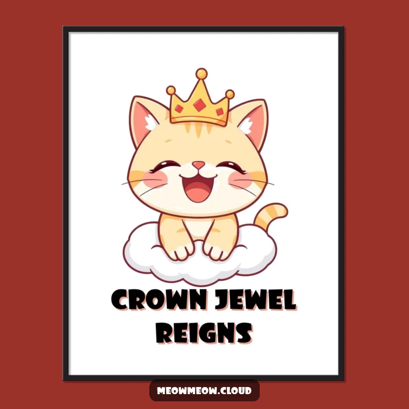 Funny Joyful Cat Crown Digital Art: Regal Decor, Instant Funny Gift!
