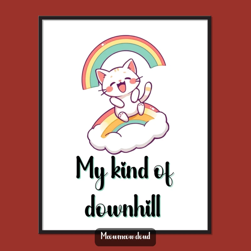 Instant Funny Excited Cat Rainbow Slide Digital Art: Joyful Decor