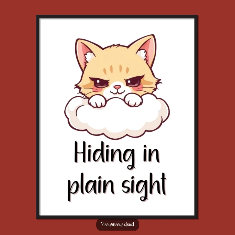 Instant Funny Mischievous Cat Cloud Hide Digital Art: Playful Decor