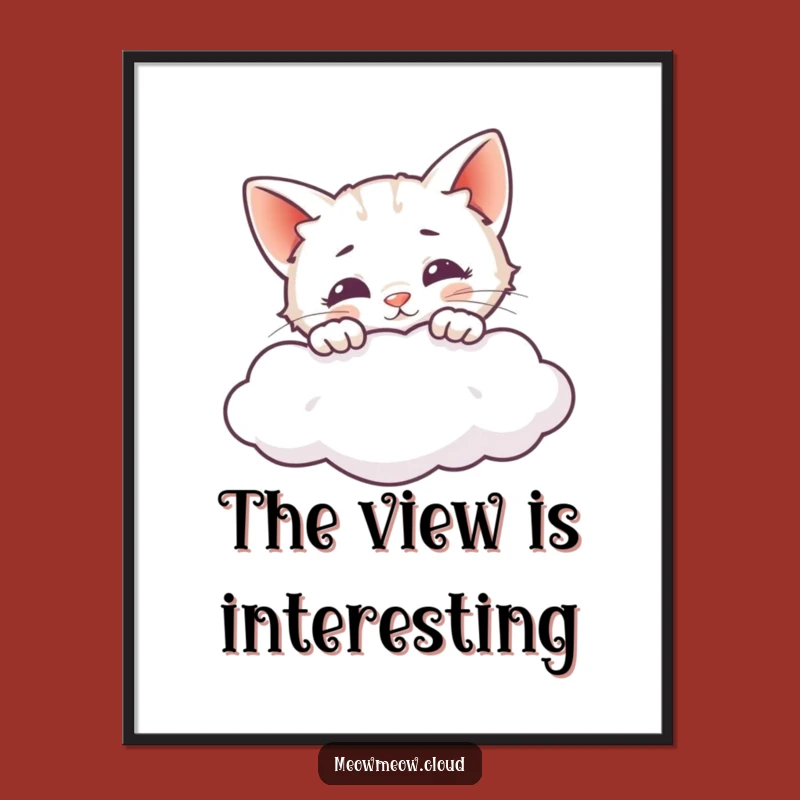 Funny Cat Peeking Cloud Digital Art - Instant Playful Home Decor