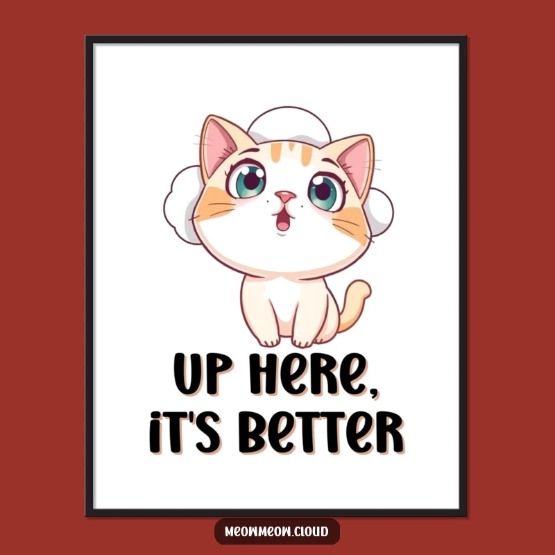 Funny Curious Cat Digital Art: Amazed Cloud Image, Hilarious Printable Decor for Cat Lovers