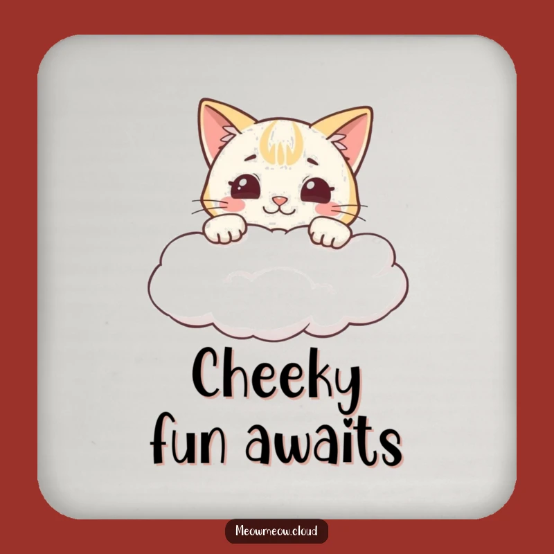 Funny Cheeky Cat Cloud Grin Coaster: Protect Surfaces with a Smile