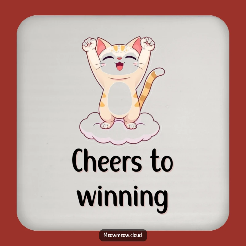 Funny Triumphant Cat Coaster - Protect Surfaces, Hilarious Funny Gift!