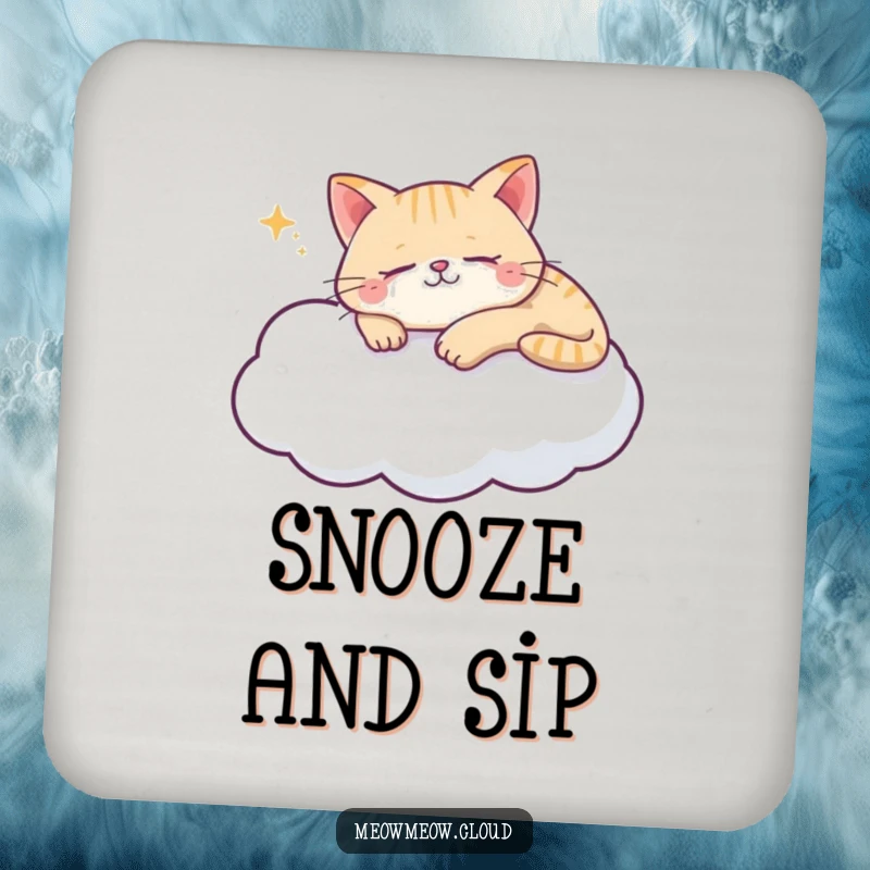 Funny cat cloud coaster featuring a content cat sleeping soundly on a cloud, offering sweet protection.