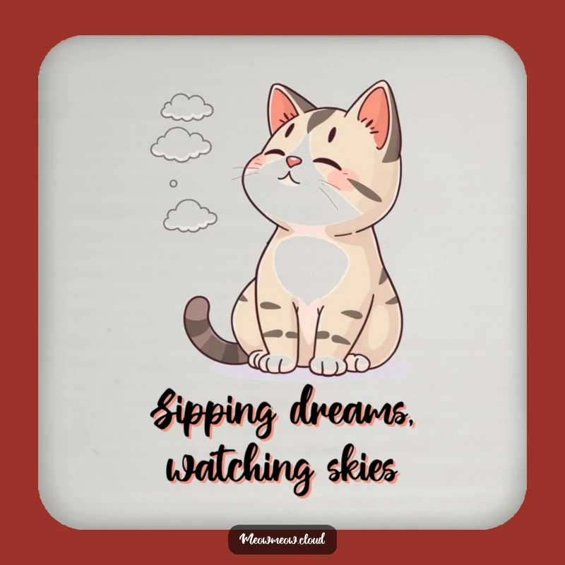 Funny Cat Cloud Watching Drink Coaster: Protect Surfaces with Serene Style