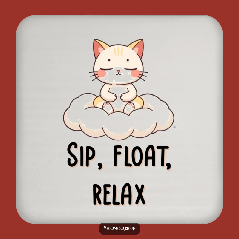Funny Cat Meditation Coaster Set: Protect Surfaces with Serene Cloud Cushion Charm