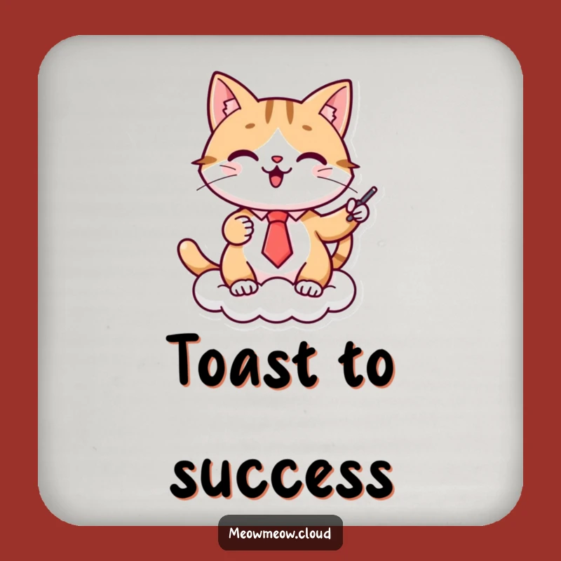 Funny Cat Presenter Drink Coaster: Protect surfaces with feline charm, perfect funny gift.