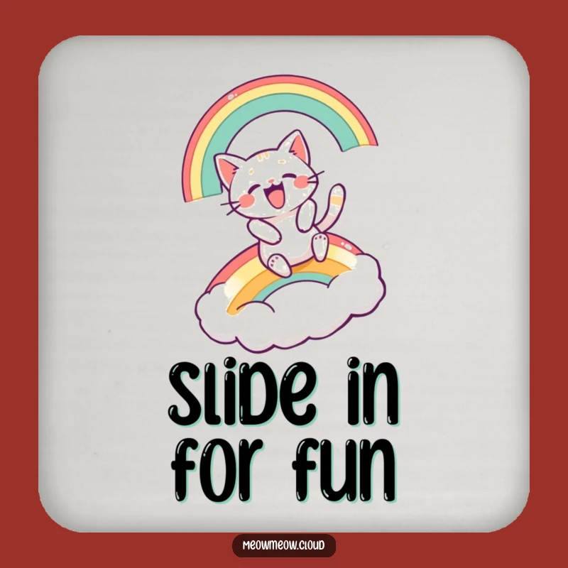 Funny Excited Cat Rainbow Slide Coaster: Protect Surfaces with Humor