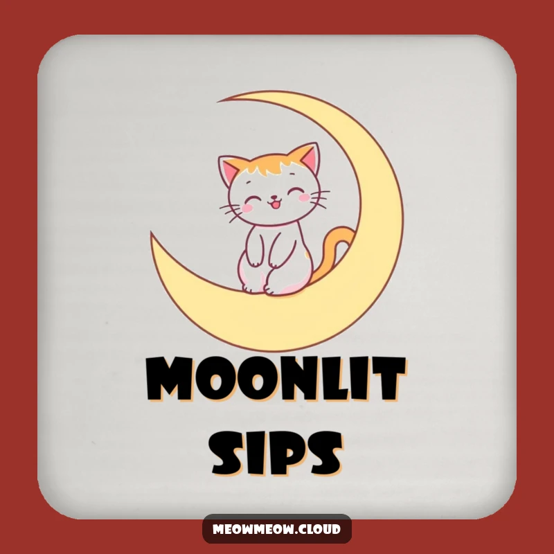 Funny Moon Cat Coaster: Smiling Rider, Perfect Gift for Tabletop Fun
