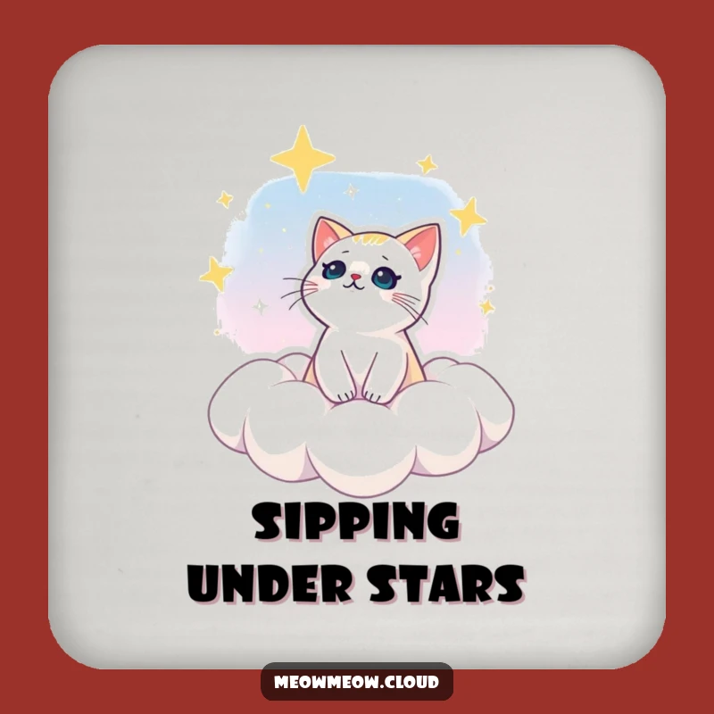 Funny Dreamy Cat Star Gazing Coaster: Protect Surfaces, Inspire Dreams