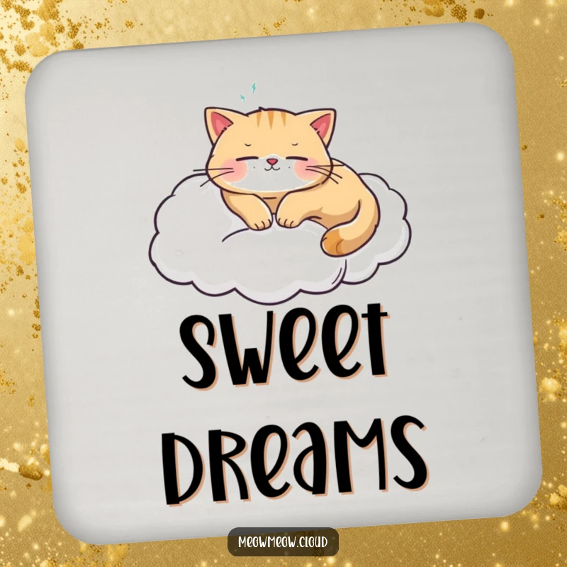 Funny cat sleeping on a cloud motif on drink coasters, protecting surfaces with a touch of whimsy.