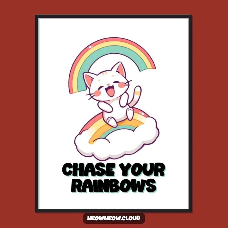Funny Excited Cat Rainbow Slide Poster: Vibrant Wall Art for Joyful Spaces
