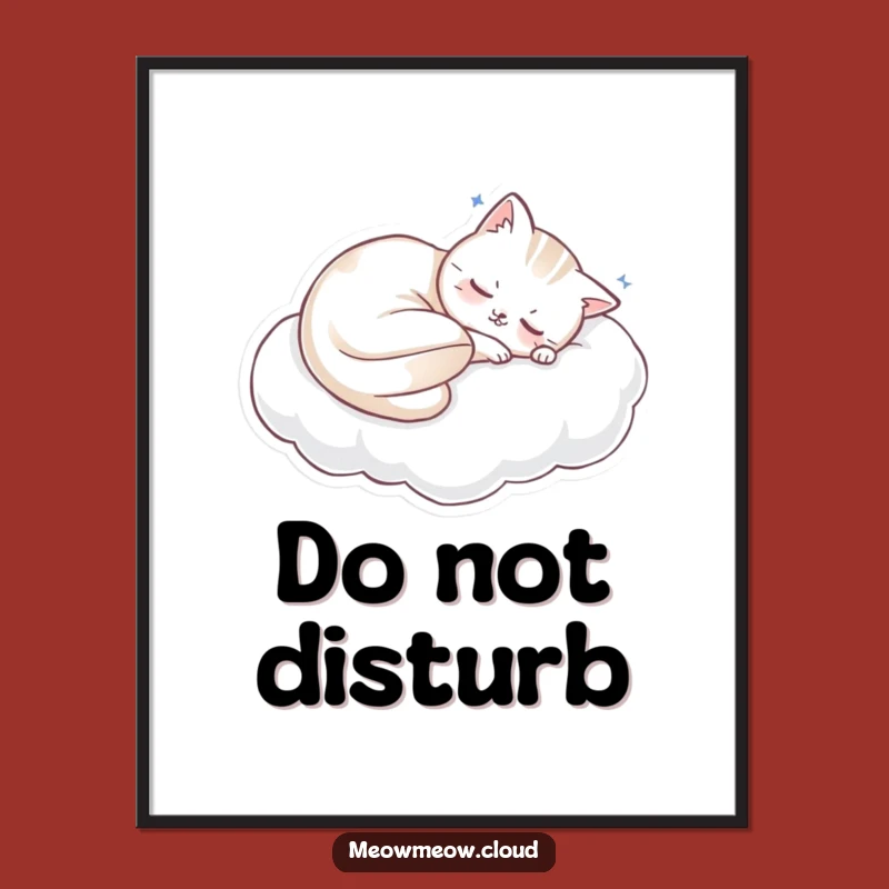 Funny Sleeping Cat Cloud Poster: Peaceful Art for Serene Spaces!