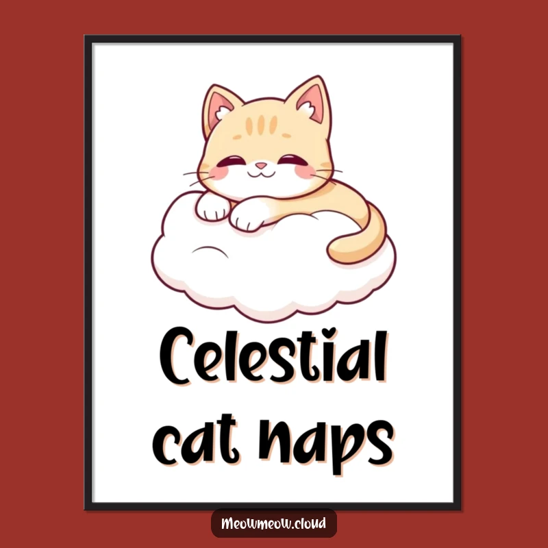 Funny Cat Cloud Poster: Happy Cat On Cloud Art, Unique Funny Gift!