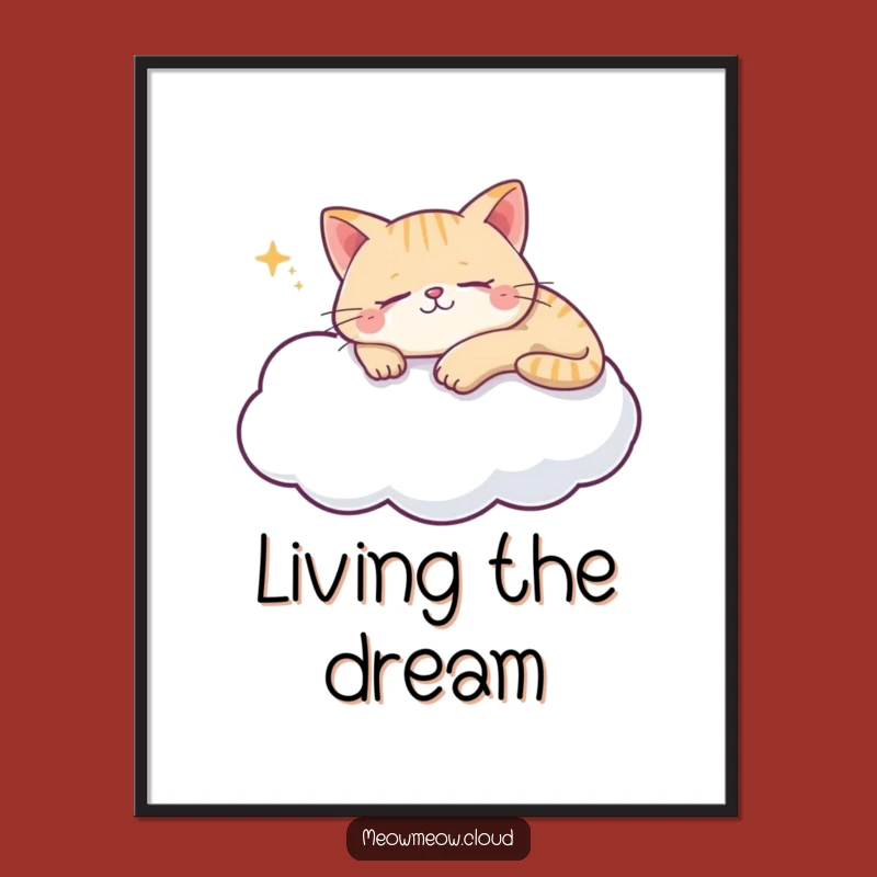 Funny Cat Cloud Poster - Sleepy Kitty Wall Art