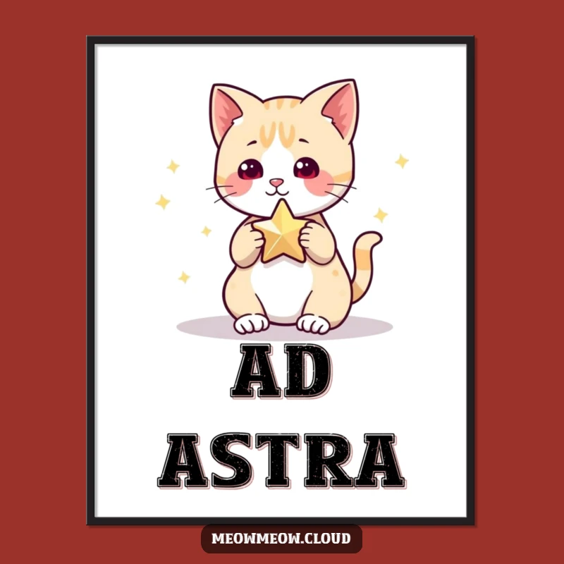 Funny Cat Star Poster: Adorable Feline Art, Whimsical Wall Decor Gift Idea