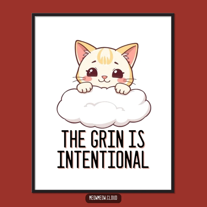 Funny Cheeky Cat Cloud Grin Poster: Joyful Wall Decor