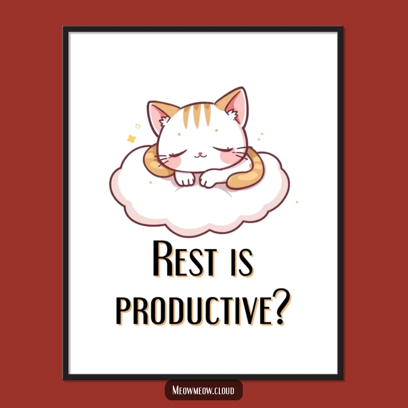 Funny Sleepy Cloud Cat Poster: Peaceful Napping Kitty Art for Cozy Spaces