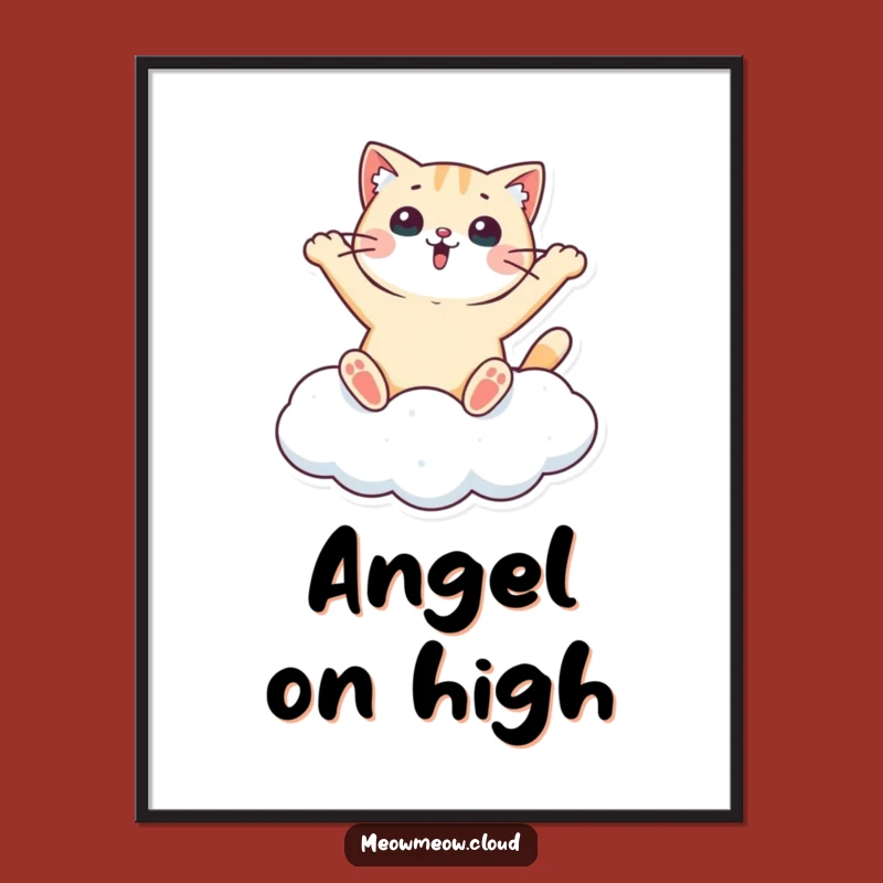 Funny Surprised Cat Cloud Poster - Whimsical Wall Art Decor
