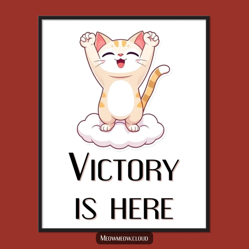Funny Triumphant Cat Poster - Uplifting Art, Perfect Funny Gift for Walls!