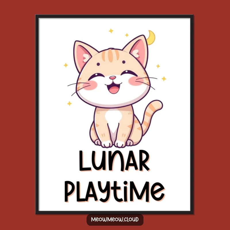 Funny Cat Moonbeam Poster - Whimsical Kitty Wall Art