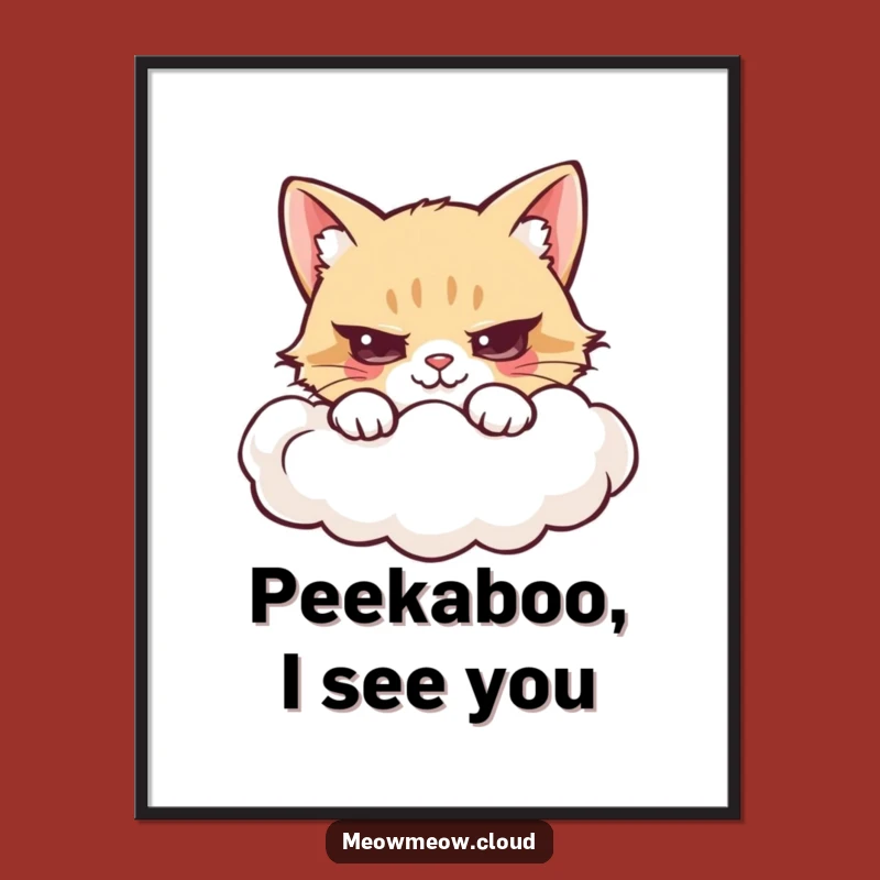 Funny Mischievous Cat Cloud Hide Poster: Whimsical Wall Art