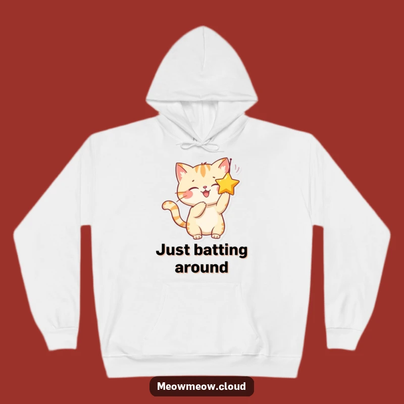 Cozy Funny Cat Batting Star Hoodie: Warm & Whimsical Gift for Cat Fans